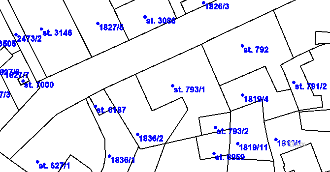 Parcela st. 793 v KÚ Jablonec nad Nisou, Katastrální mapa
