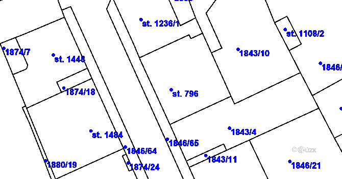 Parcela st. 796 v KÚ Jablonec nad Nisou, Katastrální mapa