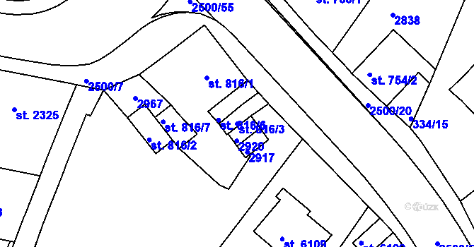 Parcela st. 816/3 v KÚ Jablonec nad Nisou, Katastrální mapa