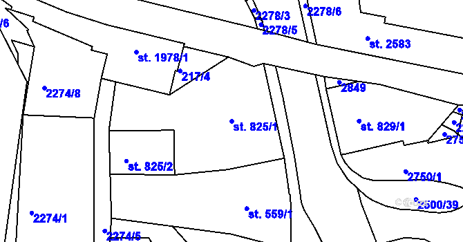 Parcela st. 825/1 v KÚ Jablonec nad Nisou, Katastrální mapa