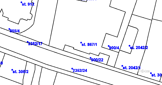 Parcela st. 867/1 v KÚ Jablonec nad Nisou, Katastrální mapa