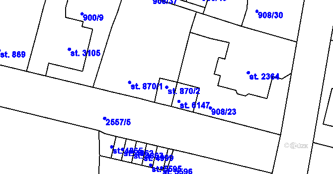 Parcela st. 870/2 v KÚ Jablonec nad Nisou, Katastrální mapa