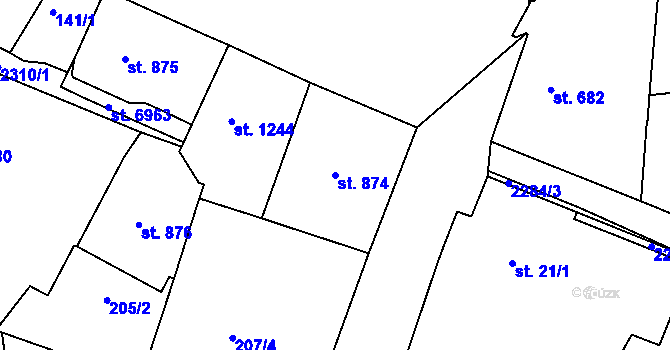 Parcela st. 874 v KÚ Jablonec nad Nisou, Katastrální mapa