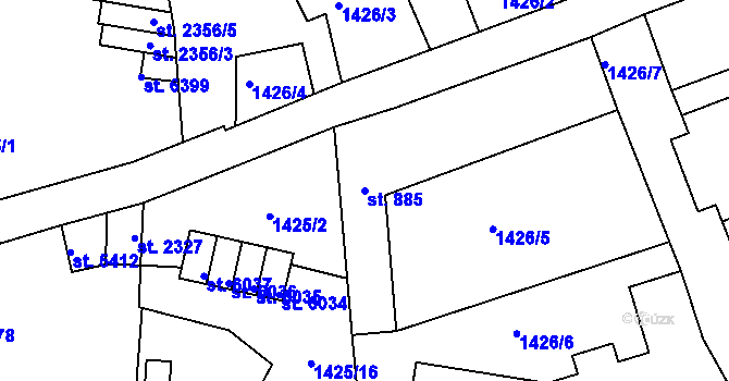 Parcela st. 885 v KÚ Jablonec nad Nisou, Katastrální mapa