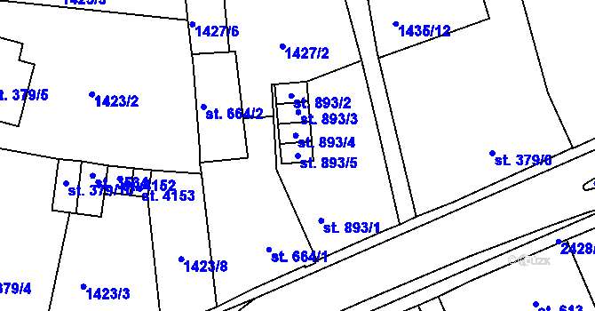 Parcela st. 893/5 v KÚ Jablonec nad Nisou, Katastrální mapa