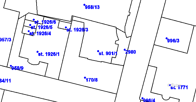 Parcela st. 901/1 v KÚ Jablonec nad Nisou, Katastrální mapa