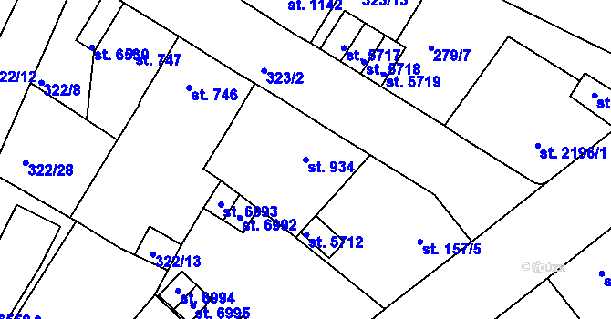 Parcela st. 934 v KÚ Jablonec nad Nisou, Katastrální mapa