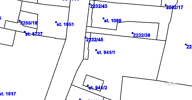 Parcela st. 941/1 v KÚ Jablonec nad Nisou, Katastrální mapa