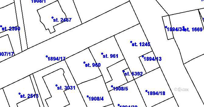 Parcela st. 961 v KÚ Jablonec nad Nisou, Katastrální mapa
