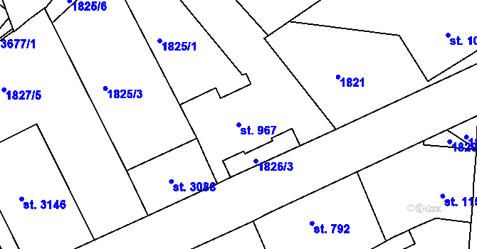 Parcela st. 967 v KÚ Jablonec nad Nisou, Katastrální mapa
