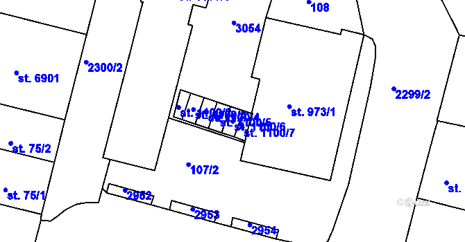 Parcela st. 1100/6 v KÚ Jablonec nad Nisou, Katastrální mapa
