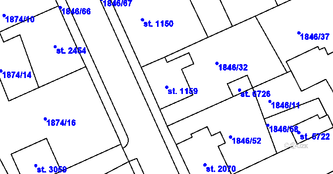 Parcela st. 1159 v KÚ Jablonec nad Nisou, Katastrální mapa