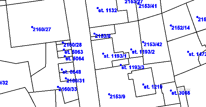Parcela st. 1193/1 v KÚ Jablonec nad Nisou, Katastrální mapa