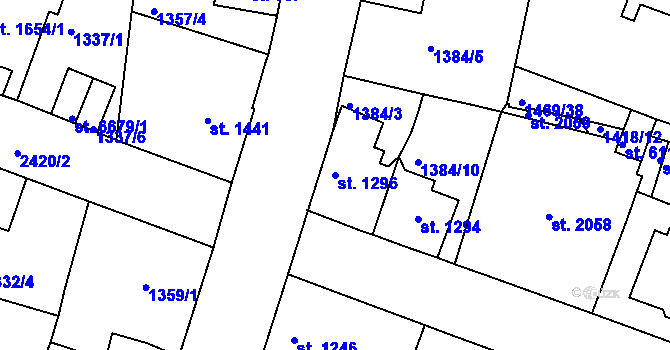 Parcela st. 1296 v KÚ Jablonec nad Nisou, Katastrální mapa