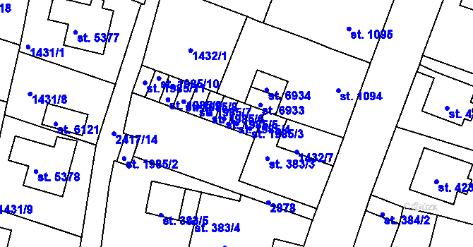 Parcela st. 1985/4 v KÚ Jablonec nad Nisou, Katastrální mapa