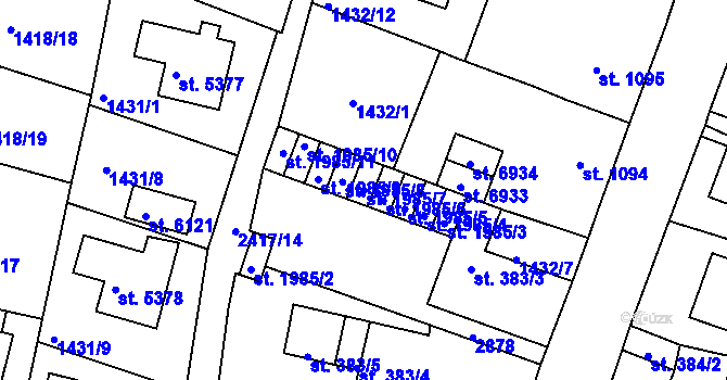 Parcela st. 1985/7 v KÚ Jablonec nad Nisou, Katastrální mapa