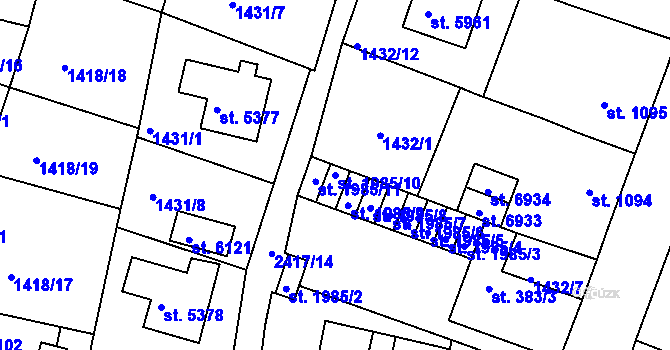 Parcela st. 1985/10 v KÚ Jablonec nad Nisou, Katastrální mapa