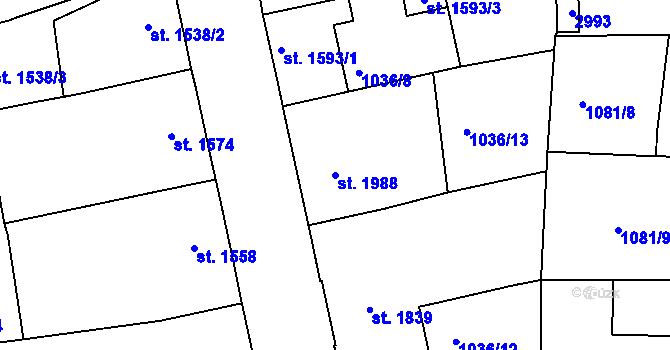 Parcela st. 1988 v KÚ Jablonec nad Nisou, Katastrální mapa