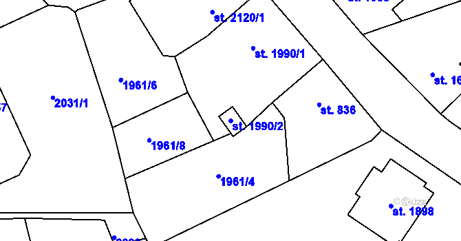 Parcela st. 1990/2 v KÚ Jablonec nad Nisou, Katastrální mapa