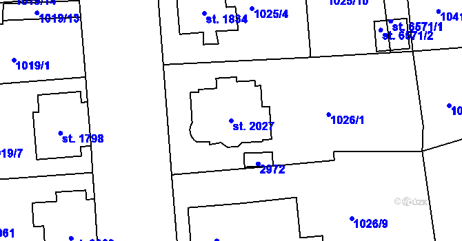 Parcela st. 2027 v KÚ Jablonec nad Nisou, Katastrální mapa