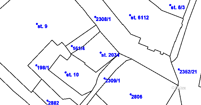 Parcela st. 2034 v KÚ Jablonec nad Nisou, Katastrální mapa