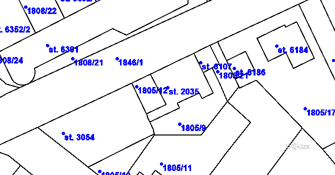 Parcela st. 2035 v KÚ Jablonec nad Nisou, Katastrální mapa
