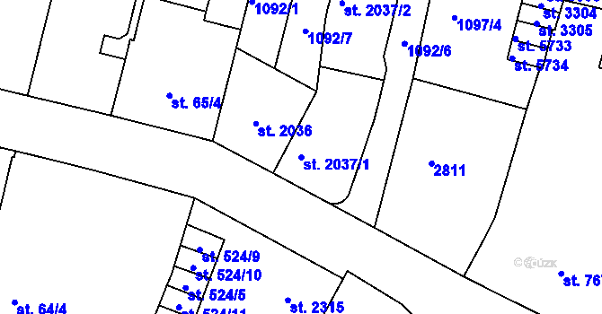Parcela st. 2037/1 v KÚ Jablonec nad Nisou, Katastrální mapa