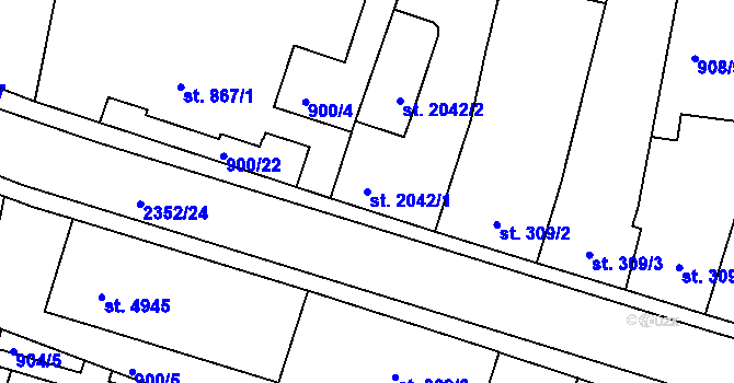 Parcela st. 2042/1 v KÚ Jablonec nad Nisou, Katastrální mapa