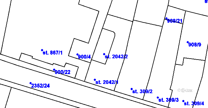 Parcela st. 2042/2 v KÚ Jablonec nad Nisou, Katastrální mapa
