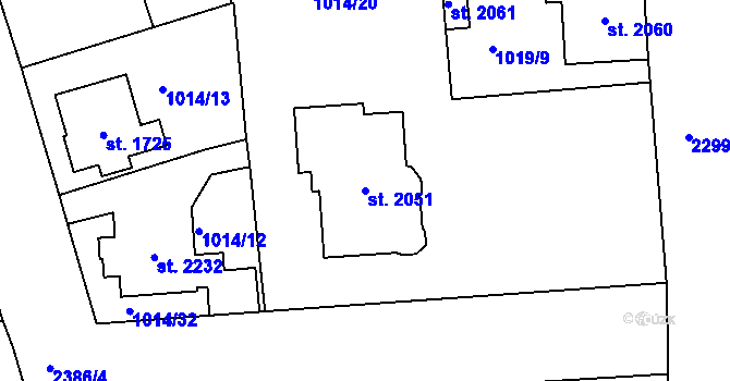 Parcela st. 2051 v KÚ Jablonec nad Nisou, Katastrální mapa