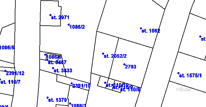Parcela st. 2052/2 v KÚ Jablonec nad Nisou, Katastrální mapa