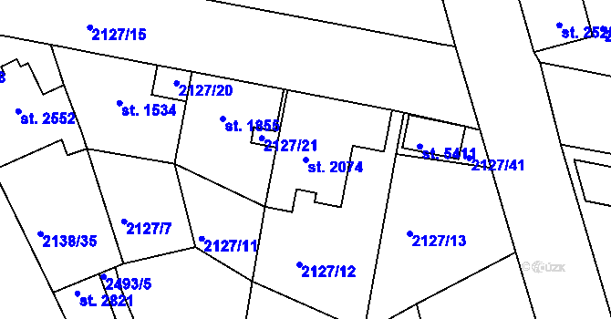 Parcela st. 2074 v KÚ Jablonec nad Nisou, Katastrální mapa