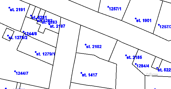Parcela st. 2102 v KÚ Jablonec nad Nisou, Katastrální mapa