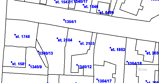 Parcela st. 2103 v KÚ Jablonec nad Nisou, Katastrální mapa