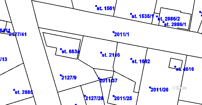 Parcela st. 2116 v KÚ Jablonec nad Nisou, Katastrální mapa