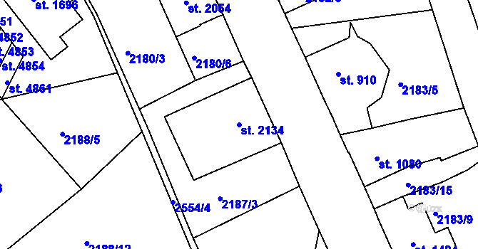 Parcela st. 2134 v KÚ Jablonec nad Nisou, Katastrální mapa