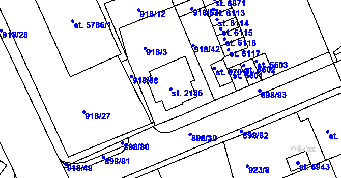 Parcela st. 2135 v KÚ Jablonec nad Nisou, Katastrální mapa