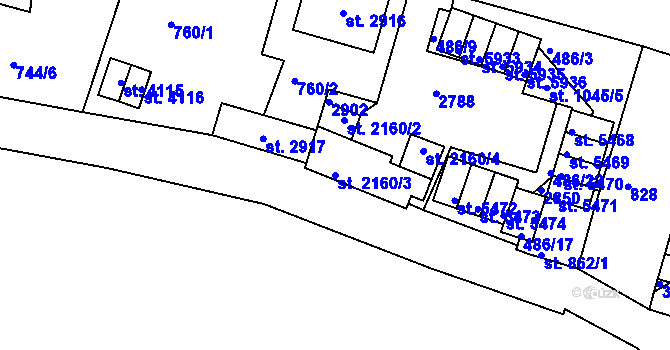 Parcela st. 2160/3 v KÚ Jablonec nad Nisou, Katastrální mapa