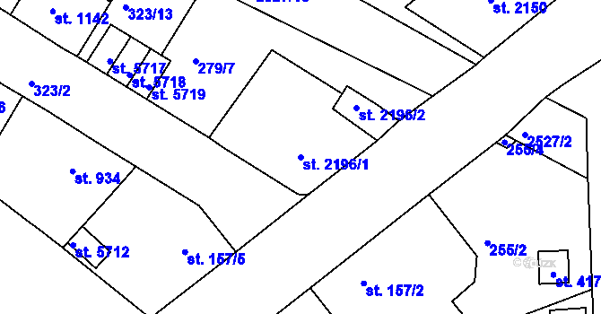 Parcela st. 2196/1 v KÚ Jablonec nad Nisou, Katastrální mapa