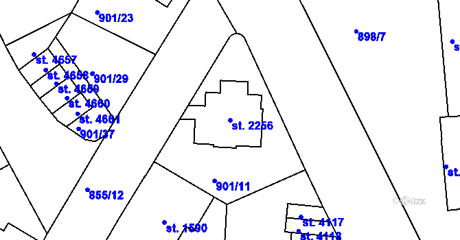 Parcela st. 2256 v KÚ Jablonec nad Nisou, Katastrální mapa