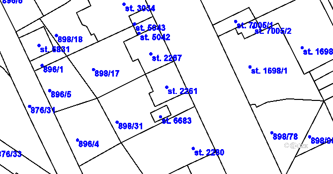 Parcela st. 2261 v KÚ Jablonec nad Nisou, Katastrální mapa