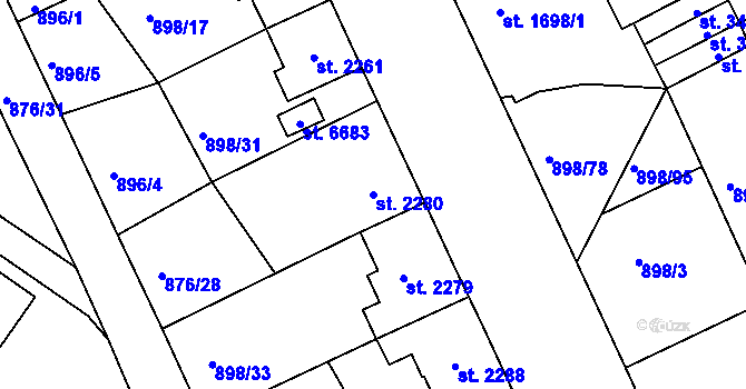 Parcela st. 2280 v KÚ Jablonec nad Nisou, Katastrální mapa