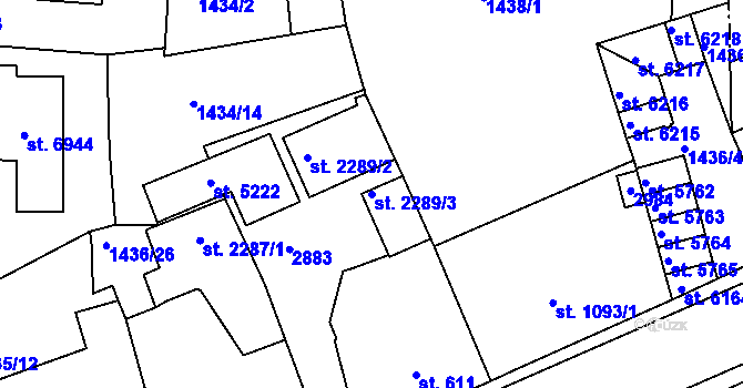 Parcela st. 2289/3 v KÚ Jablonec nad Nisou, Katastrální mapa