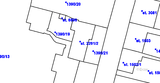 Parcela st. 2291/2 v KÚ Jablonec nad Nisou, Katastrální mapa