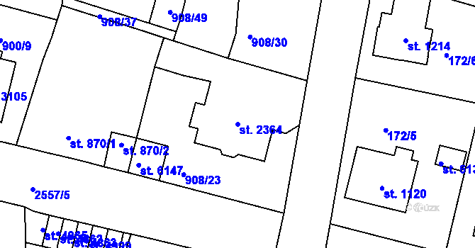 Parcela st. 2364 v KÚ Jablonec nad Nisou, Katastrální mapa