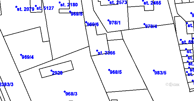 Parcela st. 2366 v KÚ Jablonec nad Nisou, Katastrální mapa