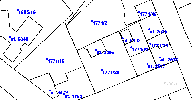 Parcela st. 2386 v KÚ Jablonec nad Nisou, Katastrální mapa