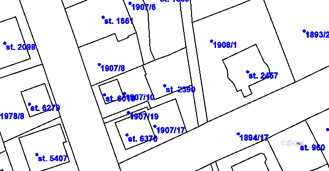 Parcela st. 2390 v KÚ Jablonec nad Nisou, Katastrální mapa