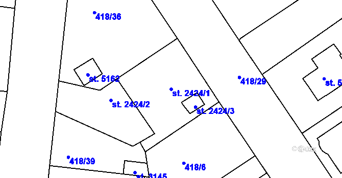 Parcela st. 2424/1 v KÚ Jablonec nad Nisou, Katastrální mapa