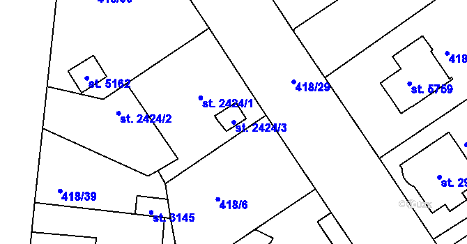 Parcela st. 2424/3 v KÚ Jablonec nad Nisou, Katastrální mapa